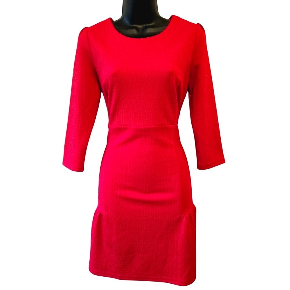 Jade Melody Tam Red Textured Honeycomb Knit Drop Waist Ruffle Dress Size M